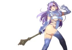 1girls big_breasts bikini bikini_armor bikini_armor_explorers female female_only frills mace medium_breasts purple_hair solo standing stockings transparent_background tubetop