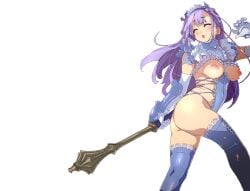 1girls big_breasts bikini bikini_armor bikini_armor_explorers breasts female female_only frills mace medium_breasts purple_hair solo stockings transparent_background tubetop tubetop_lift wardrobe_malfunction