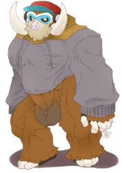 anthro balls bara barazoku big_balls big_penis boner erection erection_under_clothes furry male male_only mammoth mamoswine muscles muscular nintendo pantsless penis pokemon sakurayahonpo solo solo_male tusks