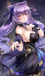 1girls big_breasts genshin_impact keqing_(genshin_impact) keqing_(opulent_splendor)_(genshin_impact) long_hair looking_at_viewer night night_sky official_alternate_costume purple_hair rei_kun