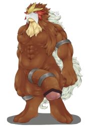 anthro balls bara barazoku big_balls big_penis canide canine censored_penis cock_ring entei furry male male_only muscles muscular nintendo penis pokémon_(species) pokemon pokemon_(species) sakurayahonpo solo solo_male