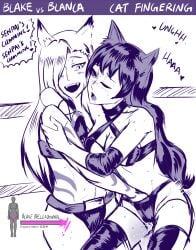 2girls ahe_gao arm_around_neck arsonichawt athletic athletic_female bare_arms bedroom_eyes blake_belladonna blushing body_markings breasts cat_ears catfight cleavage clothed clothing collarbone cum cumming defeated drooling eyebrows eyelashes falling fangs female female_only fingering fingering_through_clothes fit fit_female forced forced_orgasm groin hair_over_one_eye half-closed_eyes hand_under_clothes head_tilt hearts hips holding_another holding_partner legs legwear long_hair looking_at_another moan moaning moans monochrome multiple_girls one_eye_closed open_mouth orgasm orgasm_face original_character pussy_juice rwby ryona saliva squirting standing stomach sweating teeth thighhighs thighs tongue wavy_hair wrestling wrestling_outfit wrestling_ring yuri