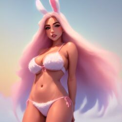 1girls 2023 ai_generated bikini bows bunny_ears bunny_girl clothed_female curvaceous curvy_body curvy_female curvy_figure female fur_bikini hi_res long_hair navel pink_fur pink_hair seductive_look solo stable_diffusion string_bikini underwear