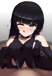 1boy 1girls ;p black_choker black_hair bocchi_the_rock! breasts breasts_squeezed_together choker cum female green_eyes heart highres long_hair looking_at_viewer mouth_piercing one_eye_closed pa-san paizuri paizuri_under_clothes pov tongue tongue_out uber_(29131626)