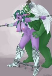 1boy 1girls anal anal_sex big_breasts blindwildcat blizzard_entertainment bondage chains collar green_hair green_skin interspecies male night_elf orc orc_(warcraft) orc_dom orc_male orced purple_skin pussy questionable_consent sex shackles warcraft world_of_warcraft