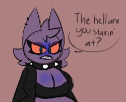 balloonlop big_breasts blueberry_inflation bra breasts choker collar female gengar jacket makeup pokémon_(species) pokemon purple_skin red_sclera sharp_teeth spiked_collar