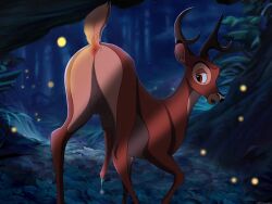 2023 animal_genitalia animal_penis anus balls bambi_(character) bambi_(film) bodily_fluids capreoline cervine_genitalia cervine_penis deer detailed_background disney dripping feral feral_only genital_fluids genitals hi_res holidaypup male mammal mule_deer outside penis precum precum_drip solo