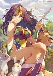 1girls amazon animals big_breasts bird black_hair blue_eyes bunny cleavage curvaceous curvy curvy_body curvy_female curvy_figure dc dc_comics diana_prince female female_only fully_clothed heroine kotatsu_(artist) lion outdoor outdoors rabbit solo solo_female superhero superheroine themysciran tiara voluptuous voluptuous_female wholesome wonder_woman wonder_woman_(series)