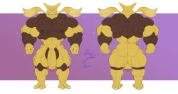 alakazam anthro artist_request ass back_view balls bara big_balls big_penis front_view male male_only muscles muscular nintendo nude penis pokémon_(species) pokemon pokemon_(species) solo solo_male spoon yellow_body