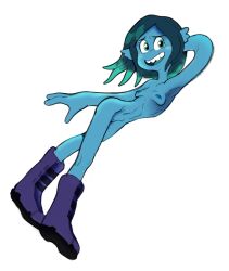 1girls anthro blue_body blue_eyes blue_hair blue_skin boots boots_only breasts dreamworks female green_eyes lineriderr naked nipples nude nude_female pussy ruby_gillman ruby_gillman,_teenage_kraken short_hair small_breasts smile squid_girl teal_eyes vagina