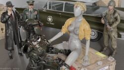 2girls 3d assaultron athletic athletic_female atomic_heart bethesda_softworks blender blonde_female blonde_hair breasts breasts_out car clawed_fingers claws crossover faceless faceless_character faceless_female fallout fallout_4 female fingering fingering_partner frankiely_spicy left_(atomic_heart) metal metallic_body military military_hat military_jacket military_uniform military_vehicle mundfish observing outdoor outdoors public robot robot_girl robot_humanoid russian soldier soviet the_twins_(atomic_heart) watching