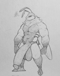 1boy abs antennae_(anatomy) anthro arthropod balls bee big_balls big_penis erection genitals graphite_(artwork) greyscale hi_res huge_cock humanoid_genitalia humanoid_penis hymenopteran insects lewd_bunnie male male_only monochrome muscular muscular_anthro muscular_male nipples nude pecs pencil_(artwork) penis simple_background solo traditional_media_(artwork) white_background wings