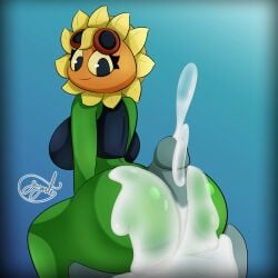 anthro ass_focus assjob bubble_butt butt_focus buttjob cum cum_glaze cum_on_ass cum_on_body cumshot excessive_cum gazaster hot_dogging huge_ass huge_breasts huge_butt plant_girl plant_humanoid plantie plants_vs_zombies pvz solar_flare_(pvz) sunflower_(pvz) topwear