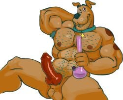 1boy anthro armpit_hair balls birdy body_hair bong canid canine canis collar domestic_dog dripping_penis drugs erection genitals great_dane hanna-barbera hi_res knot looking_at_viewer male male_only mammal mastiff molosser nipples penis pink_sclera scooby-doo scooby-doo_(character) solo solo_male stoned substance_intoxication