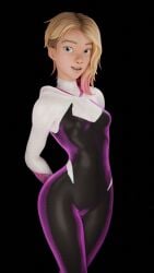 3d blender blonde_hair blue_eyes breasts clothing female female_focus female_only greyarea55 gwen_stacy looking_at_viewer marvel pose solo solo_female spider-gwen spider-man_(series)