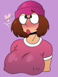 1girls big_breasts blush blush breasts brown_hair family_guy glasses hat horny horny_female lips lipstick looking_up meg_griffin megatron_griffin narrowed_eyes nipple_bulge seductive seductive_gaze seductive_look shirt simple_background simple_coloring simple_shading solo weener72