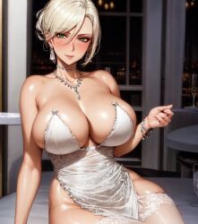 1girls ai_generated big_breasts cleavage cleavage_overflow curvaceous curvy_body curvy_female curvy_figure dress female_focus female_only huge_breasts legwear milf mommy older_female seductive_look solo solo_female stable_diffusion wealthy_female