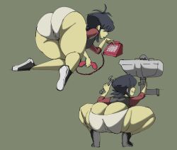 1girls ass ass_cleavage big_ass big_breasts big_butt black_hair butt_crack fat_ass female female_only gorillaz large_ass light-skinned_female light_skin mrwastemaster noodle_(gorillaz) panties phone plumber's_crack plumbing shoes sink solo solo_female solo_focus thick_ass thick_thighs thighs white_panties wide_hips wrench