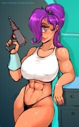 1girls 2013 aleksandrgav blaster comedy_central curvaceous curvy curvy_body curvy_female cyclops energy_gun energy_weapon female female_focus female_only fit_female futurama hi_res high_resolution huge_breasts looking_at_viewer magenta_hair muscular_female nipple_bulge one_eye ponytail ray_gun solo solo_female turanga_leela underwear