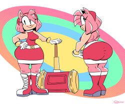 amy_rose ass breasts bubble_butt dress female fur hammer hedgehog huge_ass ineptoutcast sega short_dress short_skirt skirt sonic_(series) thick_thighs video_games wide_hips