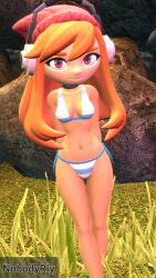 1girls 3d bikini breasts cleavage clothing female female_only hi_res human_meggy looking_at_viewer meggy_spletzer nobodyrly_(artist) pov sfm smg4 solo striped_bikini