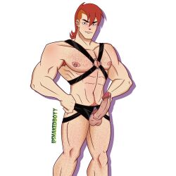 abs biceps boner cartoon_network chest_hair doyle_blackwell erect_penis erection ginger hairy_chest hands_on_ass hard_on harness leg_hair looking_at_viewer male male_only muscles muscular muscular_male nipple_piercing pecs penis_out precum precum_drip red_hair snakedboyy standing the_secret_saturdays