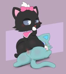 anus beads blush bow_(feature) bow_accessory bow_ribbon chibi diana_(jewelpet) domestic_cat drugolld eyelids felid feline felis genitals hi_res jewelpet jewelry mammal pawpads paws pussy sanrio sex tribadism vaginal_penetration