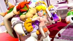 alternate_version_at_patreon alternate_version_at_source bowser hammer_bros. hariet_(mario) heart_pupils indoors mario_(series) onmodel3d princess_peach pubic_tattoo shy_guy size_difference super_mario_bros. super_mario_odyssey tagme topless wedding wedding_veil