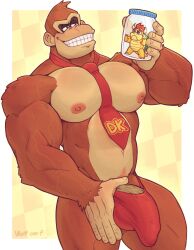 abs ape bara biceps bowser bulge clothing cum_jar cum_jar_(meme) donkey_kong donkey_kong_(series) flaccid gay genitals haplorhine hi_res jar koopa male male_only mammal mario_(series) meme muscle muscles muscular necktie nintendo pecs penis primate scalie underwear veiny_penis wolf_con_f