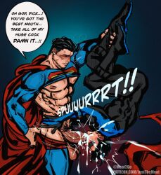 2boys 69_position abs age_difference big_chest big_pecs black_hair blowjob blowjob_face cape cheek_bulge clark_kent cum_in_mouth cum_inside dc dc_comics dialogue dick_grayson domino_mask english_text erect_nipples excessive_cum exposed_nipples facefuck gay gay_blowjob gay_sex hanging_balls huge_chest huge_cock huge_pecs interspecies justthemeat/meat2go kal-el kryptonian male male_nipples male_only malesub mouth_full_of_cock mouth_full_of_cum mouthful muscles muscular muscular_male nightwing older_dom_younger_sub older_penetrating_younger oral oral_sex orgasm_from_oral pants_down patreon_username pecs penis_in_mouth penis_out shirt_up speech_bubble sucking_off superhero superhero_costume superman upright_69 upside-down veiny_penis
