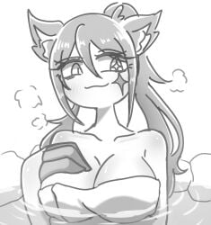 amaryllis_(yume0534) breasts hot_spring monochrome original tagme yume0534