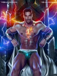 abs actor biceps big_bulge bulge bulging_biceps cape carlos_gzz celebrity d.j._cotrona dc dc_extended_universe erection_under_underwear hispanic hispanic_male huge_bulge in_character latino lightning looking_at_viewer male male_only muscles muscular muscular_male pecs pedro_pena shazam!_fury_of_the_gods_(2023) shirtless_male smooth_chest smooth_skin superhero underwear underwear_only