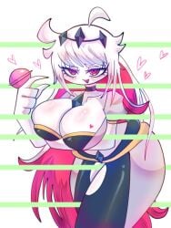 2023 arm_under_breasts artist_name ass big_ass blush choker cleavage fnf_entity friday_night_funkin heart hearts hearts_around_body hearts_around_head huge_breasts lolipop monpopo358 nikusa_(sugarratio) pink_eyes smile thick_thighs