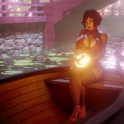 1girls 3d bare_shoulders big_breasts bioshock bioshock_infinite blue_eyes boat breasts brown_hair busty chinese_clothes chinese_dress cleavage cleavage_cutout dress elizabeth_comstock eyeshadow female female_focus female_only hourglass_figure huge_breasts lantern legwear lipstick nail_polish pinup pinup_pose short_hair solo stockings tetriandoch thighhighs toenail_polish water wide_hips