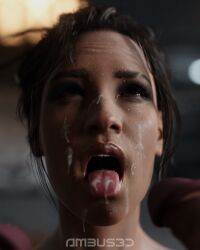 3d 3d_(artwork) ambus3d brown_eyes brown_hair cum cum_in_mouth cum_on_face cyberpunk_2077 facial panam_palmer