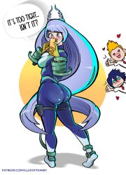 1girls 2boys absurd_res amajiki_tamaki artist_name ass back back_view bangs big_ass blush bodysuit breasts bubble_butt calves clothed clothed_female clothes clothing dialogue english_text eyelashes female female_focus full_body fully_clothed gloves hadou_nejire hadou_nejire_(hero_outfit) hair handwear hero_outfit_(mha) hi_res holding_object holding_phone human human_only illuxxxtrandy large_ass legs legs_apart lemillion light-skinned_female light-skinned_male light_skin long_hair male medium_breasts mirio_togata mirror_selfie multiple_boys my_hero_academia nejire-chan nejire_hado nejire_hado_(hero_outfit) nipple_bulge nipples phone pose posing purple_eyes purple_hair rear_view selfie side_view simple_background skin_tight smartphone solo_focus speech_bubble standing suneater talking tamaki_amajiki text text_bubble thick_thighs thighs thumbs_up tight_clothing togata_mirio trio very_long_hair web_address wide_hips yellow_background