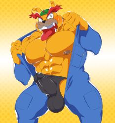 1boy abs black_underwear canine dribble_(warioware) furry furry_male male male_focus male_only mario_(series) muscular_male open_mouth orange_fur tongue_out walker_(pixiv) warioware