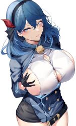 1girls 2022 ako_(blue_archive) bell bell_collar belt belt_buckle big_breasts big_thighs black_clothing blue_archive blue_clothing blue_eyes blush breasts breasts_bigger_than_head busty buttons cleavage cleavage_cutout clothed clothed_female clothing collar curvaceous curves curvy curvy_body curvy_female curvy_figure ear embarrassed eyebrows eyelashes female female_only gehenna_academy_student gloves hairband hi_res highres hips holding_breast hourglass_figure huge_breasts large_thighs light-skinned_female light_skin long_sleeves medium_hair overflowing_breasts prefect_team_(blue_archive) red_bandana sideboob simple_background skindentation skirt solid_color_background solo thick_thighs thighs white_background wide_hips yamasonson