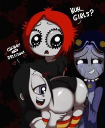 3girls ass_grab banshee big_ass bubble_butt cupping_ass cyclops fawning_over female female_only goth horny iris_(ruby_gloom) lip_bite looking_back misery_(ruby_gloom) multiple_girls oddrich panties ruby_gloom ruby_gloom_(franchise) source_request striped_legwear thick_thighs yuri