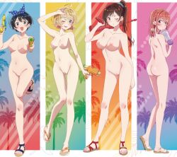 4girls braid breasts female kanojo_okarishimasu mizuhara_chizuru multiple_girls naked_footwear naked_sandals nanami_mami nude nude_sandals pussy sakurasawa_sumi sandals sarashina_ruka thigh_gap uncensored