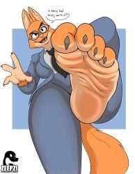 4_fingers 4_toes anthro clothed clothing diane_foxington eyebrows eyewear female foot_fetish foot_focus fox glasses orange_fur piercing tagme text the_bad_guys toes wrinkled_feet zp92