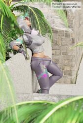 3d bulge bulge_through_clothing closed_eyes clothed clothing erect_penis erection fortnite fully_clothed futanari leaning_back leaning_on_wall peterraynor pink_hair self_upload teknique x_redeyes