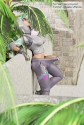 3d 3d_(artwork) big_penis bulge bulge_through_clothing closing_eyes clothed clothing exposed_penis fortnite futanari getting_erect leaning_back leaning_on_wall mostly_clothed penis peterraynor pink_hair self_upload solo teknique x_redeyes