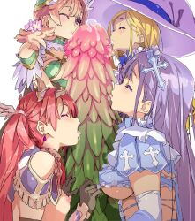 4girls big_breasts bikini bikini_armor bikini_armor_explorers blonde_hair breasts brown_hair cock_worship collaborative_fellatio cross_hair_ornament cum female hand_holding hat holding_hand licking_penis lilac_hair monster_cock penis penis_bigger_than_body perky_breasts purple_hair red_hair small_breasts standing stockings suggestive suggestive_fluid transparent_background twintails uncensored underboob unusual_penis young