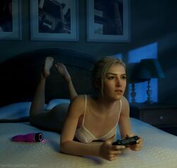 1girls blonde_hair elena_fisher feet foc_follet foot_fetish milf playing_videogame playstation playstation_controller soles uncharted