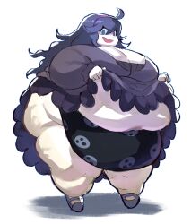 ahoge alternate_breast_size bbw cellulite cleavage covered_navel dreaminerryday fapolantern hairband hex_maniac huge_ass huge_belly huge_breasts huge_thighs obese obese_female overweight_female pale_skin pokemon purple_eyes purple_hair ssbbw swirly_eyes