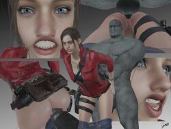 3d anal anal_sex belt blender blue_eyes brown_hair claire_redfield claire_redfield_(jordan_mcewen) close-up clothing color doggy_style female firearm from_above from_behind from_below gear ginspot gun handgun hands_on_ass huge_cock human hyper_penis legwear monster mr_x outerwear pale_skin pants_down pussy relief resident_evil resident_evil_2 resident_evil_2_remake revolver smile teeth_clenched tyrant walkie_talkie weapon