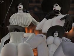 3d 3d_(artwork) alcina_dimitrescu ass blender breasts color dress flower from_behind from_below giantess gilf ginspot gloves_removed grey_skin horror huge_ass huge_breasts milf naked necklace nude resident_evil resident_evil_8:_village spread_legs video_games