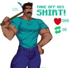 bara clothed dark_skin gay male male_only minecraft muscular mustache revealyoursins solo solo_male steve_(minecraft) strip_game twitter_username