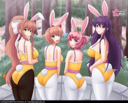 4girls alternate_costume ass bunnysuit clouddg doki_doki_literature_club female female_only latex monika_(doki_doki_literature_club) multiple_girls multiple_penises natsuki_(doki_doki_literature_club) sayori_(doki_doki_literature_club) sideboob tagme yuri_(doki_doki_literature_club)